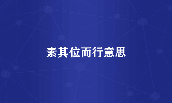 素其位而行意思