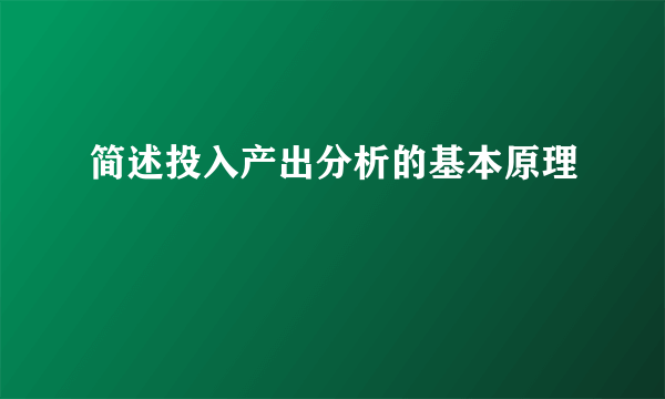 简述投入产出分析的基本原理