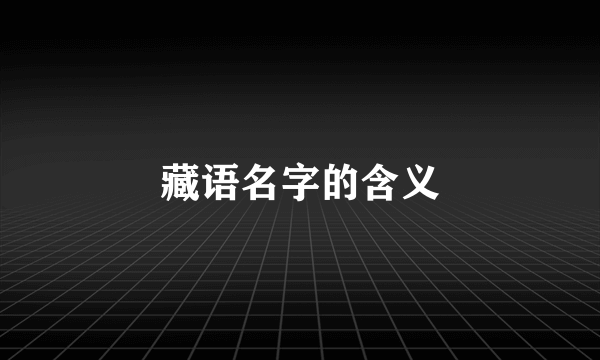 藏语名字的含义