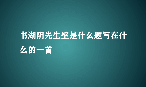 书湖阴先生壁是什么题写在什么的一首