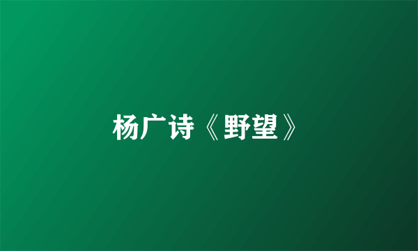 杨广诗《野望》