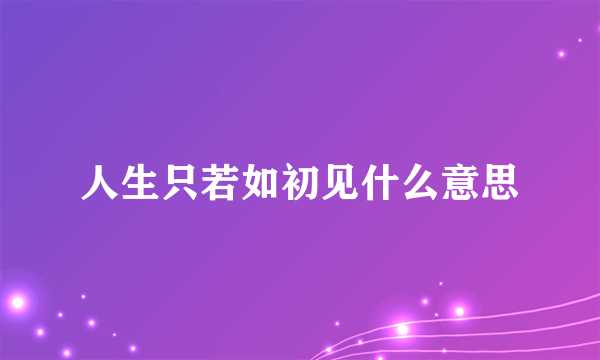 人生只若如初见什么意思