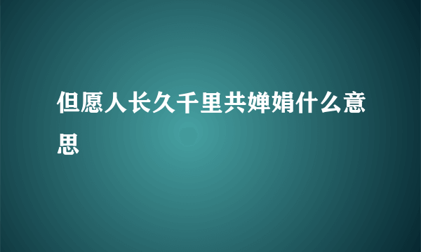 但愿人长久千里共婵娟什么意思