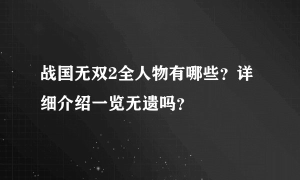 战国无双2全人物有哪些？详细介绍一览无遗吗？