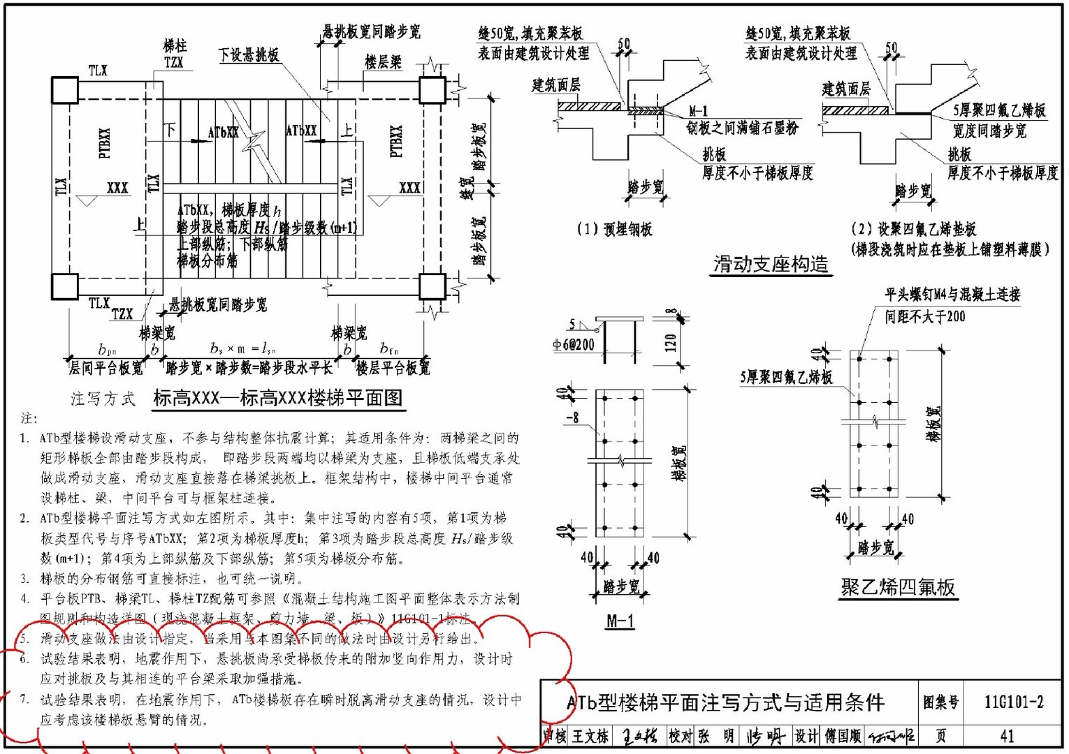 11g1012图集第41页楼梯滑动支座