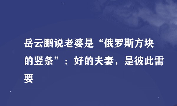 岳云鹏说老婆是“俄罗斯方块的竖条”：好的夫妻，是彼此需要