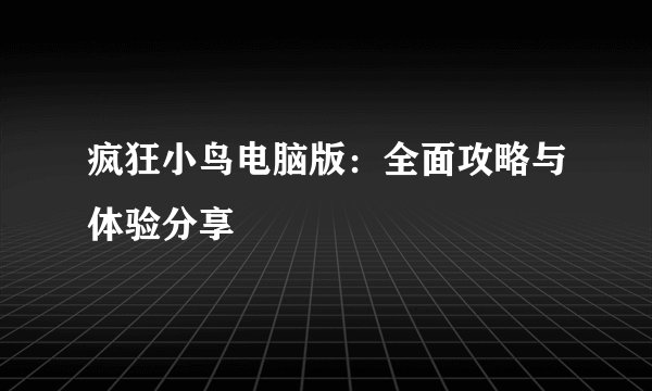 疯狂小鸟电脑版：全面攻略与体验分享