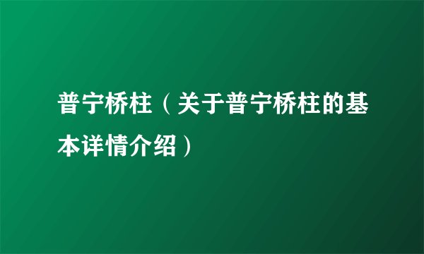 普宁桥柱（关于普宁桥柱的基本详情介绍）