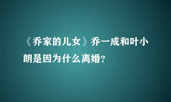 《乔家的儿女》乔一成和叶小朗是因为什么离婚？