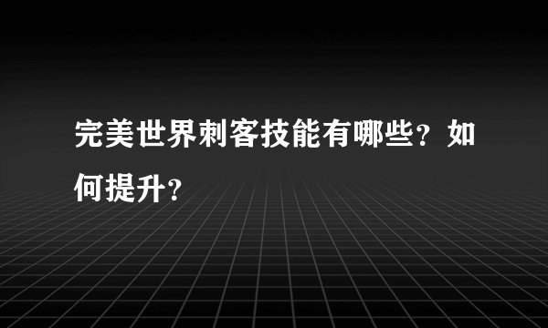 完美世界刺客技能有哪些？如何提升？