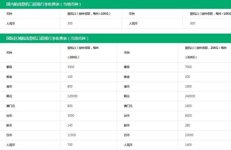 春秋航空托运收费标准