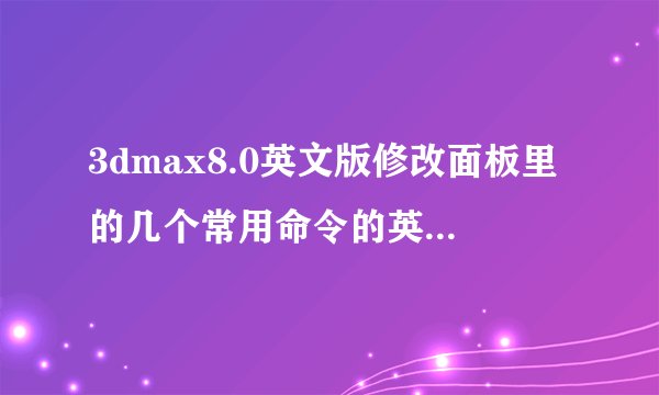 3dmax8.0英文版修改面板里的几个常用命令的英文名称是什么？