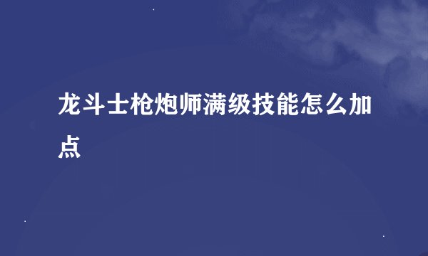 龙斗士枪炮师满级技能怎么加点