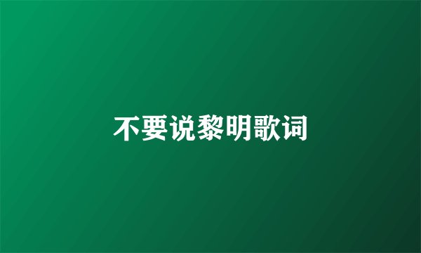 不要说黎明歌词