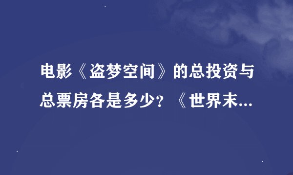 电影《盗梦空间》的总投资与总票房各是多少？《世界末日》呢？哪部更好看？谢谢！
