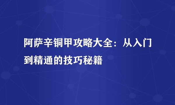 阿萨辛铜甲攻略大全：从入门到精通的技巧秘籍