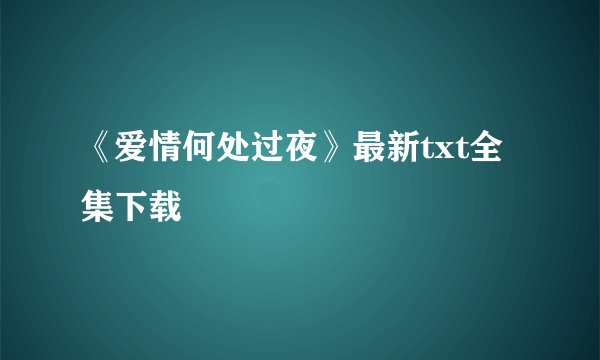 《爱情何处过夜》最新txt全集下载