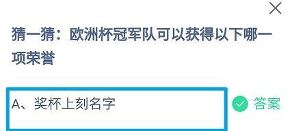欧洲杯冠军队可以获得哪一项荣誉？蚂蚁庄园