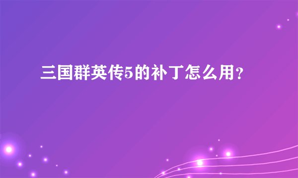 三国群英传5的补丁怎么用？