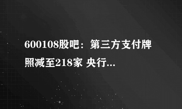 600108股吧：第三方支付牌照减至218家 央行官员严批支付乱象