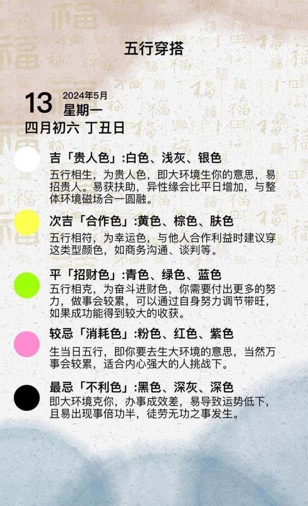 五行穿搭·2024年5月13日穿衣指南
