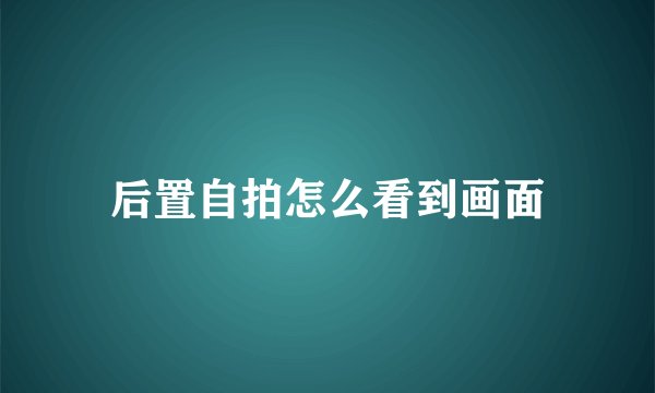 后置自拍怎么看到画面