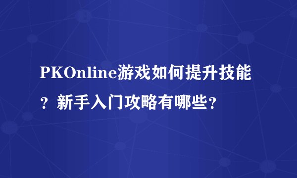 PKOnline游戏如何提升技能？新手入门攻略有哪些？