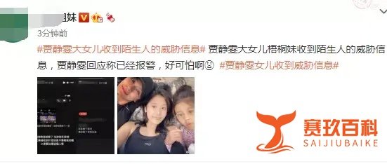 贾静雯大女儿梧桐妹被陌生人威胁，目前已经报警，对方辱骂她是荡妇