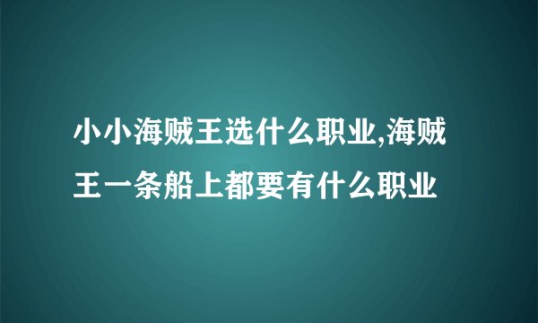 小小海贼王选什么职业,海贼王一条船上都要有什么职业