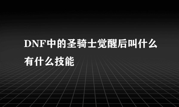 DNF中的圣骑士觉醒后叫什么有什么技能