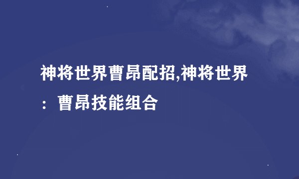 神将世界曹昂配招,神将世界：曹昂技能组合