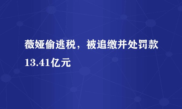 薇娅偷逃税，被追缴并处罚款13.41亿元