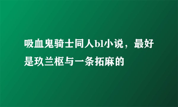 吸血鬼骑士同人bl小说，最好是玖兰枢与一条拓麻的