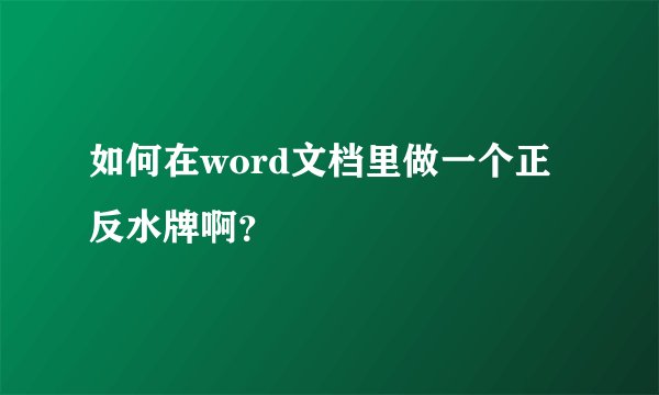 如何在word文档里做一个正反水牌啊？
