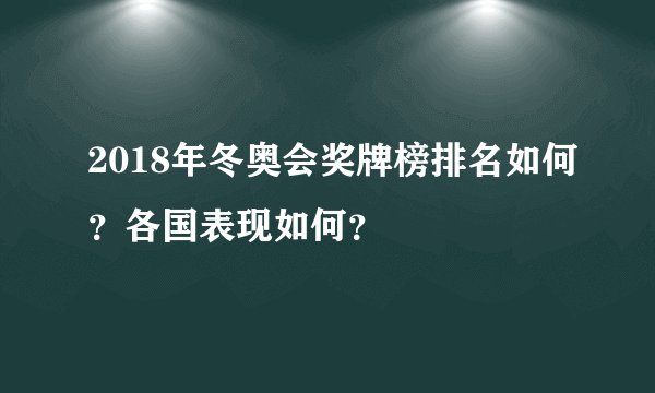2018年冬奥会奖牌榜排名如何？各国表现如何？