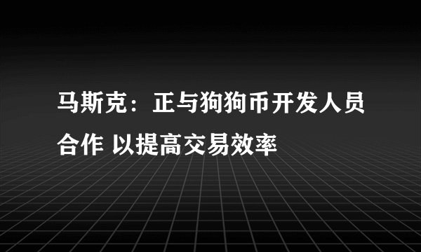 马斯克：正与狗狗币开发人员合作 以提高交易效率