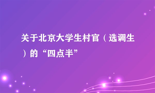 关于北京大学生村官(选调生)的“四点半”