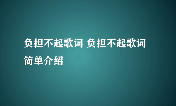负担不起歌词 负担不起歌词简单介绍