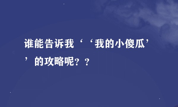 谁能告诉我‘‘我的小傻瓜’’的攻略呢??
