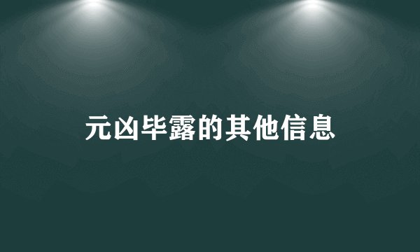 元凶毕露的其他信息