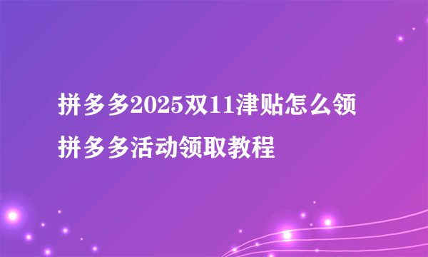 拼多多2025双11津贴怎么领 拼多多活动领取教程