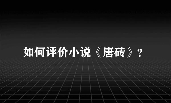 如何评价小说《唐砖》？