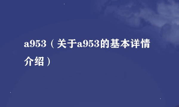 a953（关于a953的基本详情介绍）