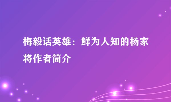 梅毅话英雄：鲜为人知的杨家将作者简介