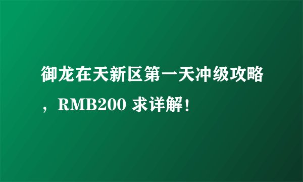 御龙在天新区第一天冲级攻略，RMB200 求详解！