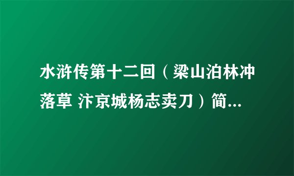 水浒传第十二回（梁山泊林冲落草 汴京城杨志卖刀）简介要带些细节的400~500字左右，急！！！！！