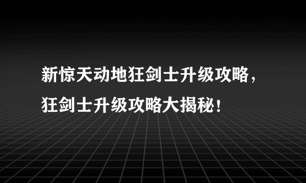 新惊天动地狂剑士升级攻略，狂剑士升级攻略大揭秘！