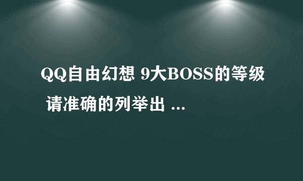 QQ自由幻想 9大BOSS的等级 请准确的列举出 自由幻想9大BOSS的等级