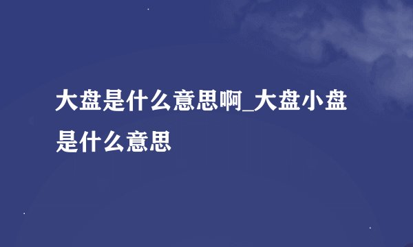 大盘是什么意思啊_大盘小盘是什么意思