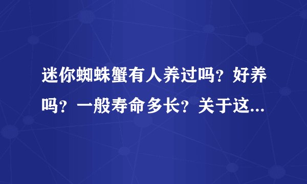 迷你蜘蛛蟹有人养过吗？好养吗？一般寿命多长？关于这种螃蟹的资料几乎没有，只知道可以深水，放草缸里不